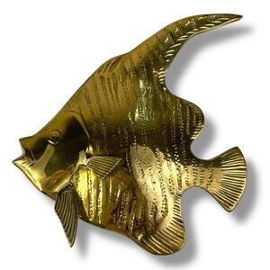 Vintage Brass Angelfish Wall Decor 10x9.5" MCM Nautical Ocean Coastal Decor